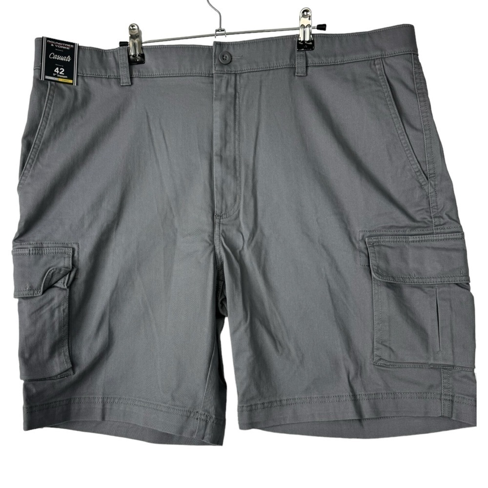 Roundtree &‎ Yorke Casuals Cargo Shorts Gray Classic Fit Stretch Vacation 42 NEW